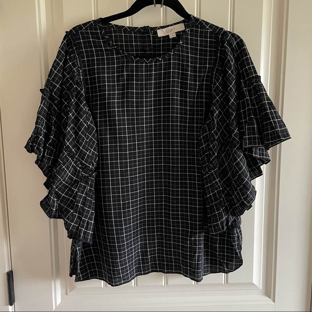 Loft Plaid Blouse with Wide Sleeves Small
